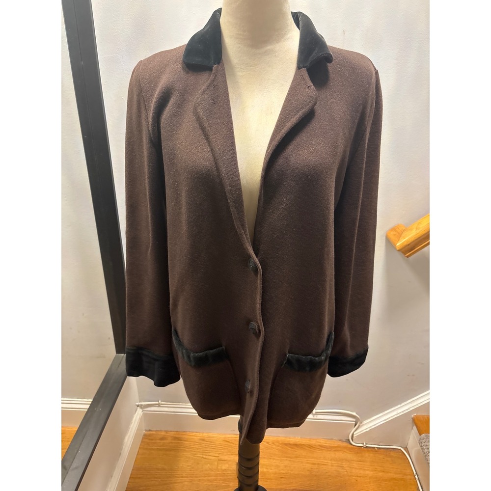 Fathi Due Cashmere Blazer Women Brown pit to pit 20.5 Velvet Trim Made in France
